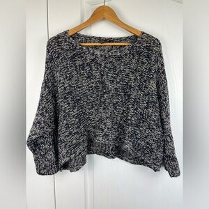 Eileen Fosher The Fisher Project Sweater Size Med Navy Linen Wool Blent Cropped